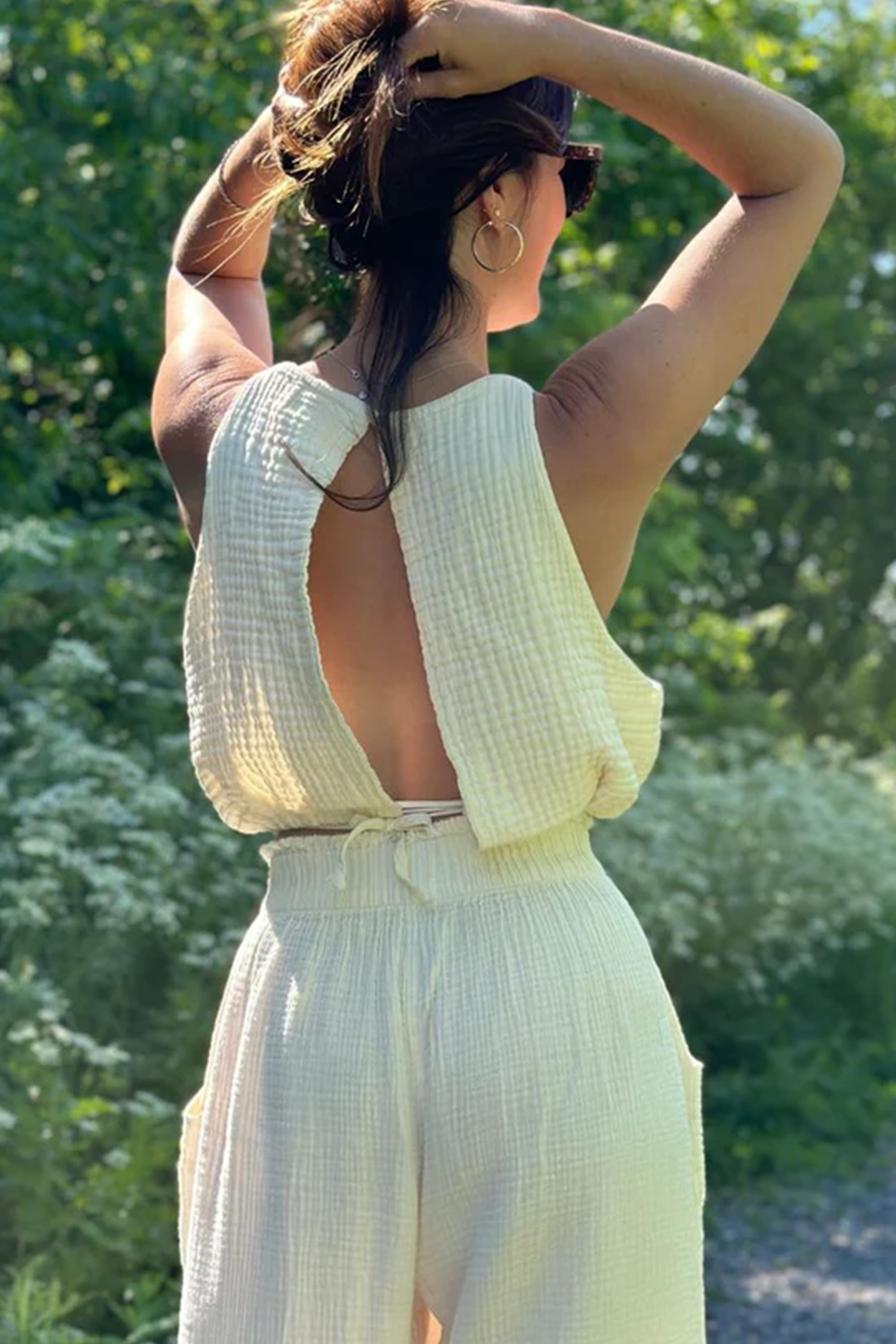 Crinkle Cream Cotton Tank Top